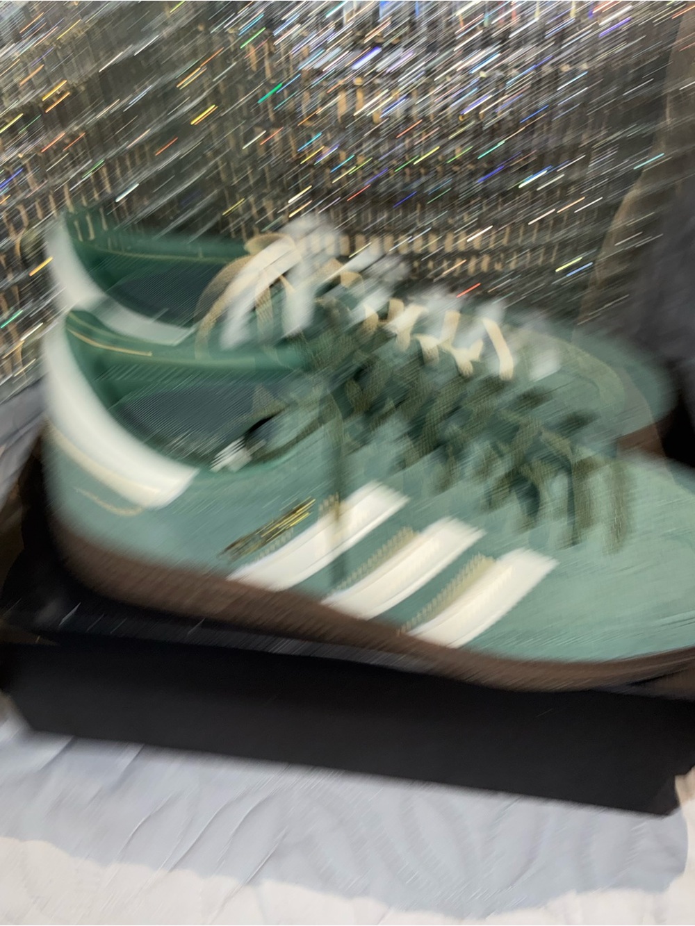 adidas Sage Green Suede Sneaker with White Stripes